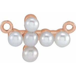 14K Rose Gold Cultured White Seed Pearl Sideways Cross Necklace Center