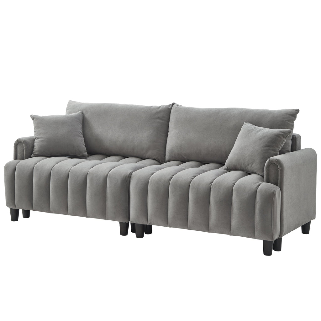 83'' Futon Sofa Bed, Polyester Fabric Comfy Futon Couch Bed with 2 Square Pillows, Convertible Sleeper Sofa with Adjustable Backrest,  Modern Loveseat Sleeper for Living Room, Gray
