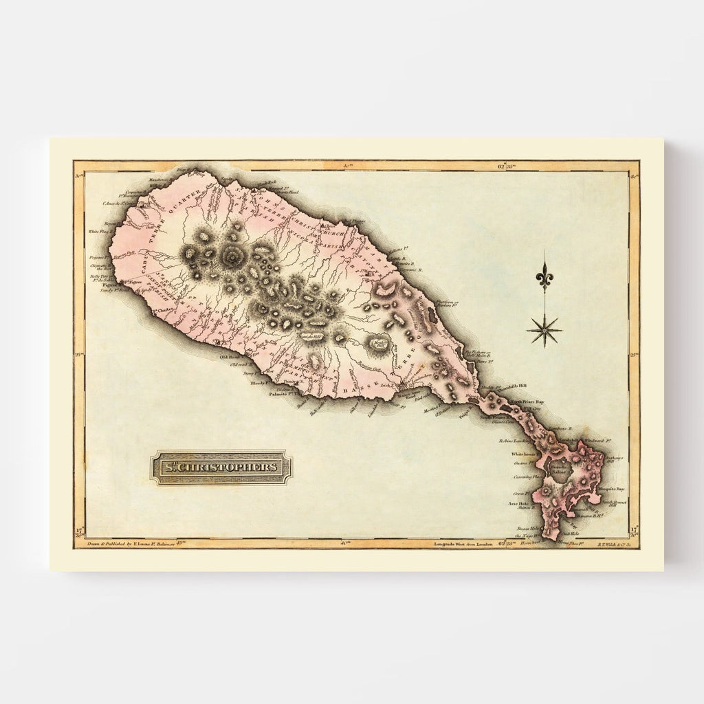 Vintage Map of St. Christophers, 1823
