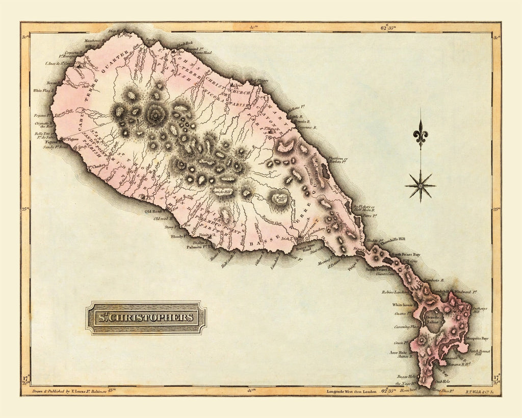 Vintage Map of St. Christophers, 1823