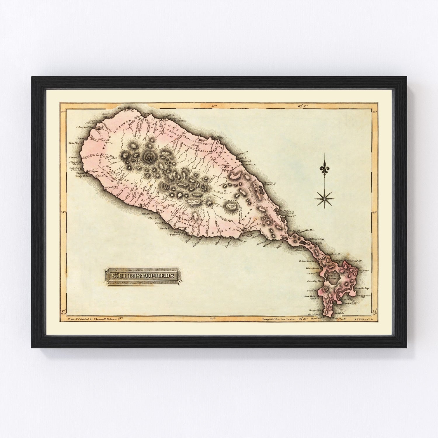 Vintage Map of St. Christophers, 1823