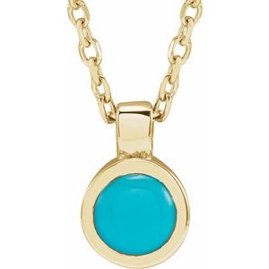 14K Yellow Gold Natural Turquoise Bezel-Set 16-18" Necklace