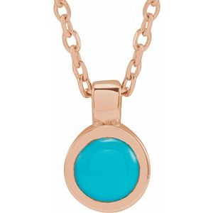 14K Rose Gold Natural Turquoise Bezel-Set 16-18" Necklace
