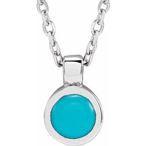 14K White Gold Natural Turquoise Bezel-Set 16-18" Necklace