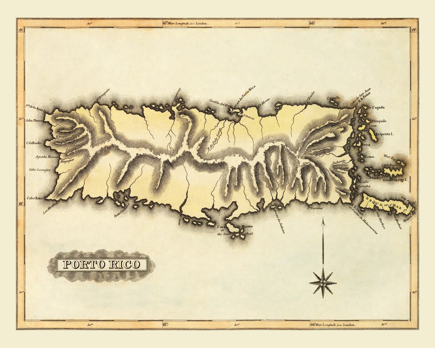Vintage Map of Puerto Rico, 1823