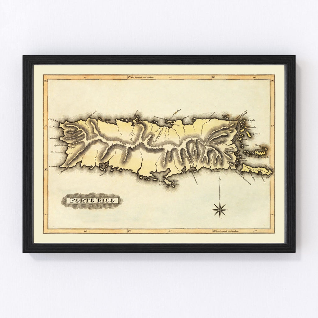 Vintage Map of Puerto Rico, 1823