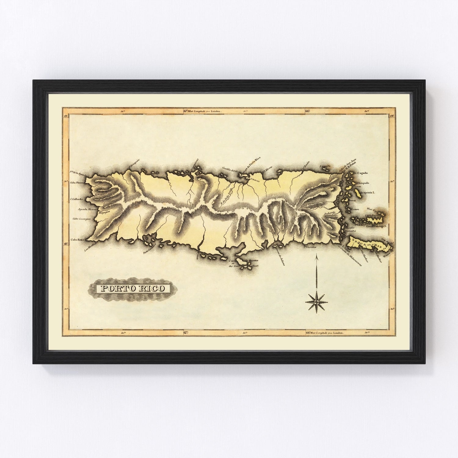 Vintage Map of Puerto Rico, 1823