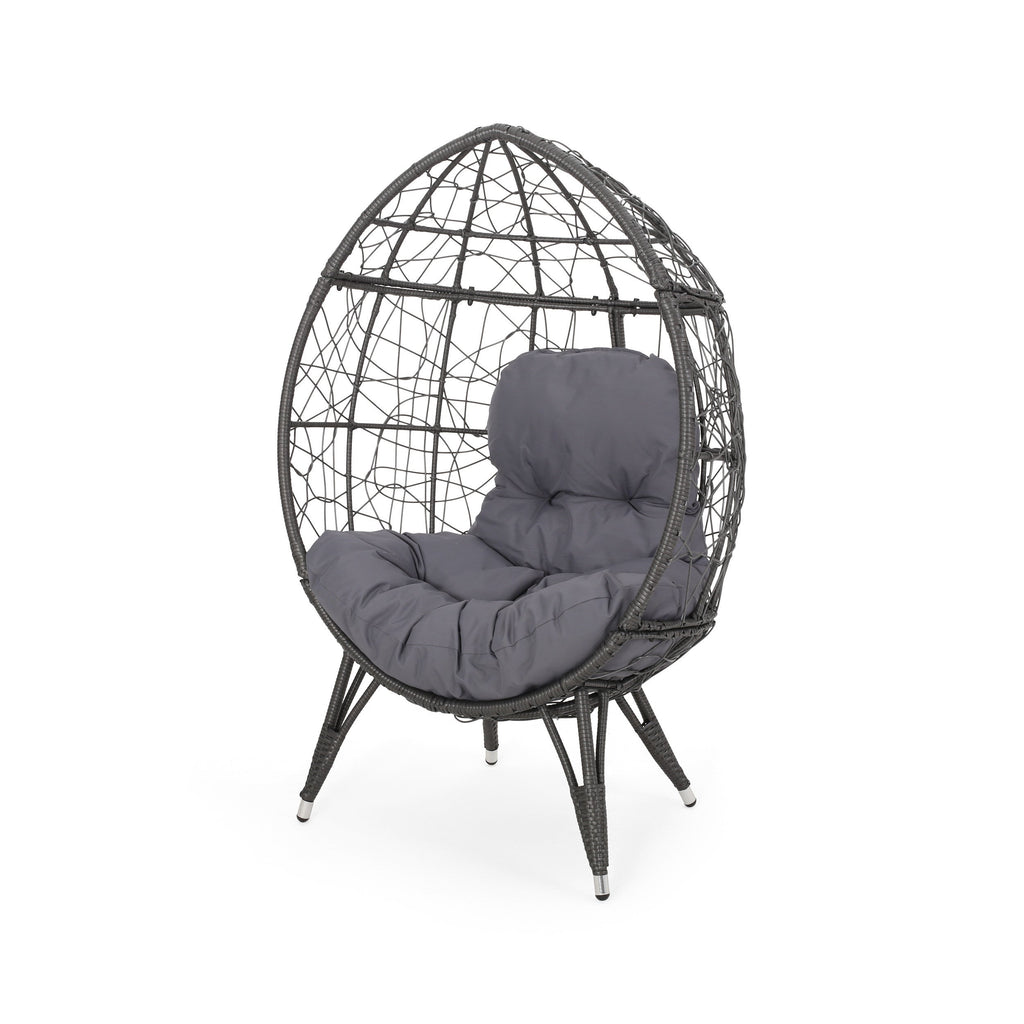 Cosmos Round Hammered Iron Teardrop Chair, Grey