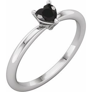 14K White Gold Natural Black Onyx Heart Solitaire Ring