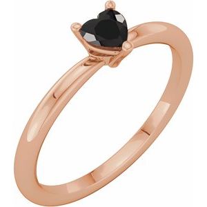 14K Rose Gold Natural Black Onyx Heart Solitaire Ring