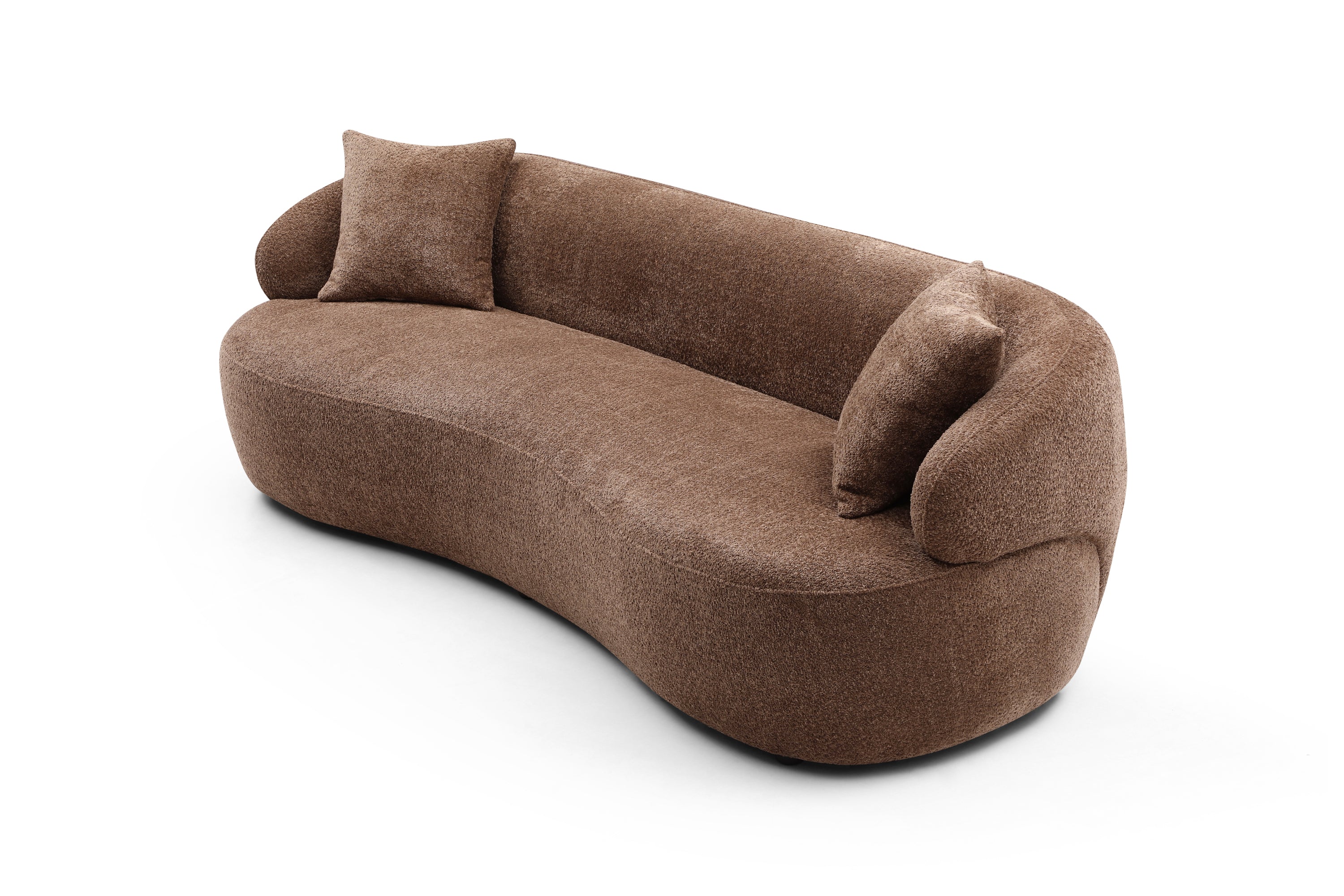 Borwn Mid Century Modern Curved Sofa, 3 Seat Cloud couch Boucle sofa Fabric Couch for Living Room, Bedroom, Office
