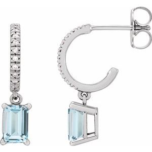 Sterling Silver Natural Sky Blue Topaz & .08 CTW Natural Diamond French-Set Hoop Earrings