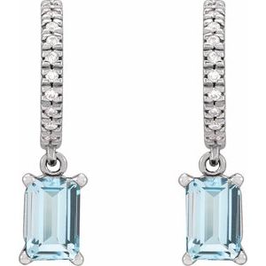 14K White Gold Natural Sky Blue Topaz & .08 CTW Natural Diamond French-Set Hoop Earrings