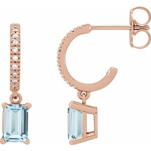 14K Rose Gold Natural Sky Blue Topaz & .08 CTW Natural Diamond French-Set Hoop Earrings