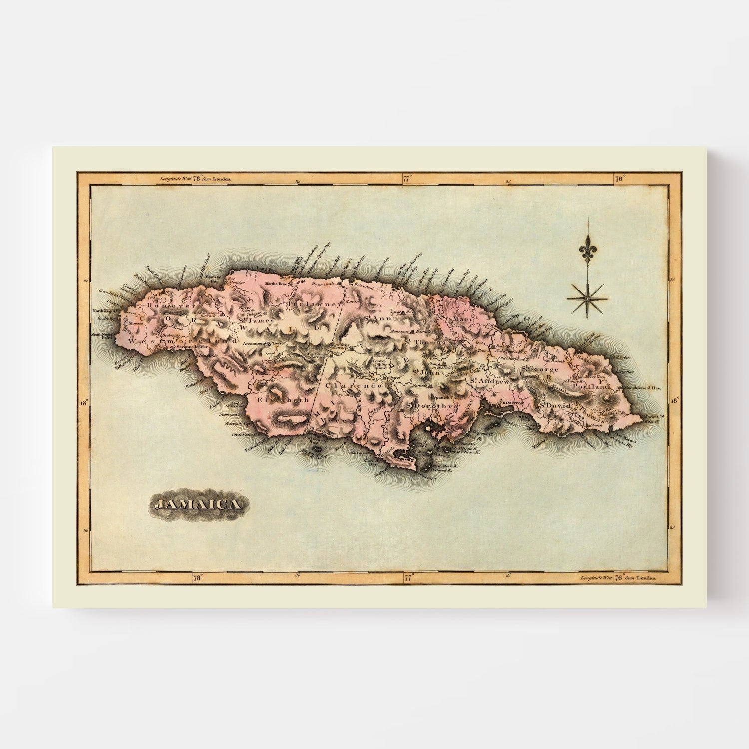 Vintage Map of Jamaica 1823