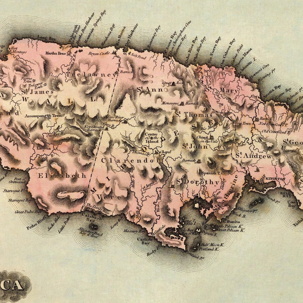 Vintage Map of Jamaica 1823