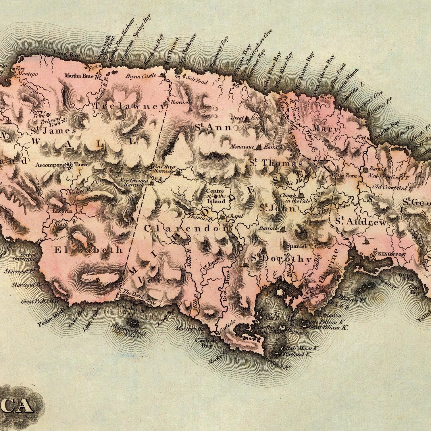 Vintage Map of Jamaica 1823