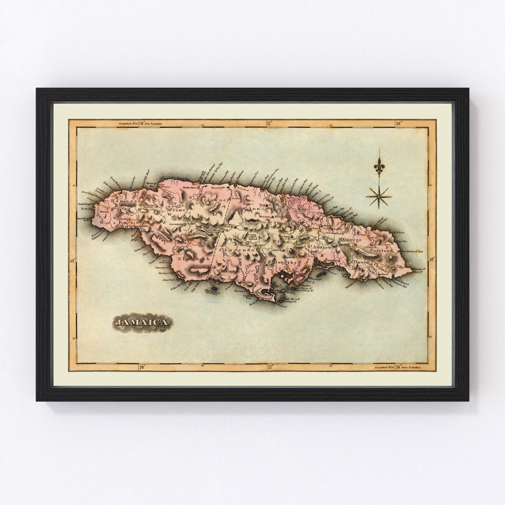 Vintage Map of Jamaica 1823