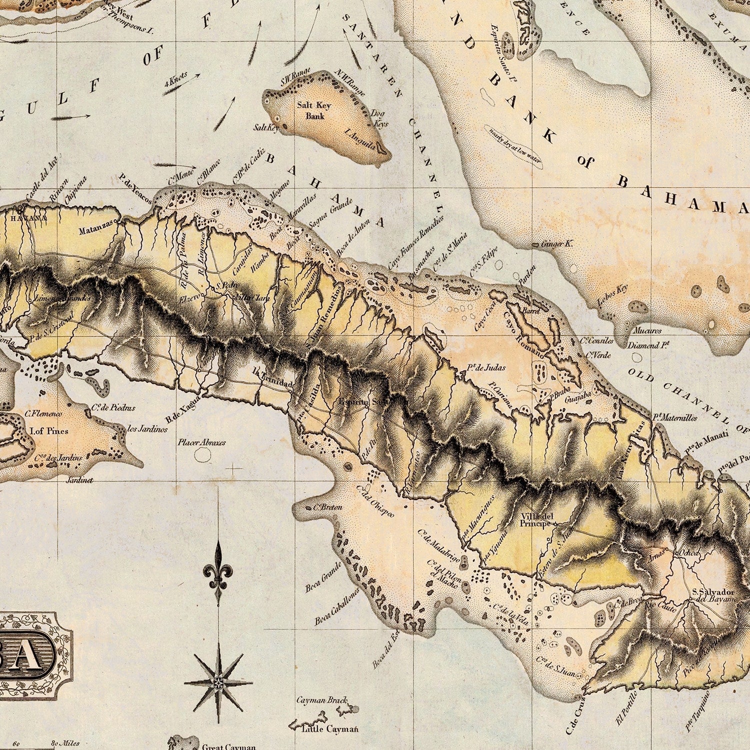 Vintage Map of Cuba 1823