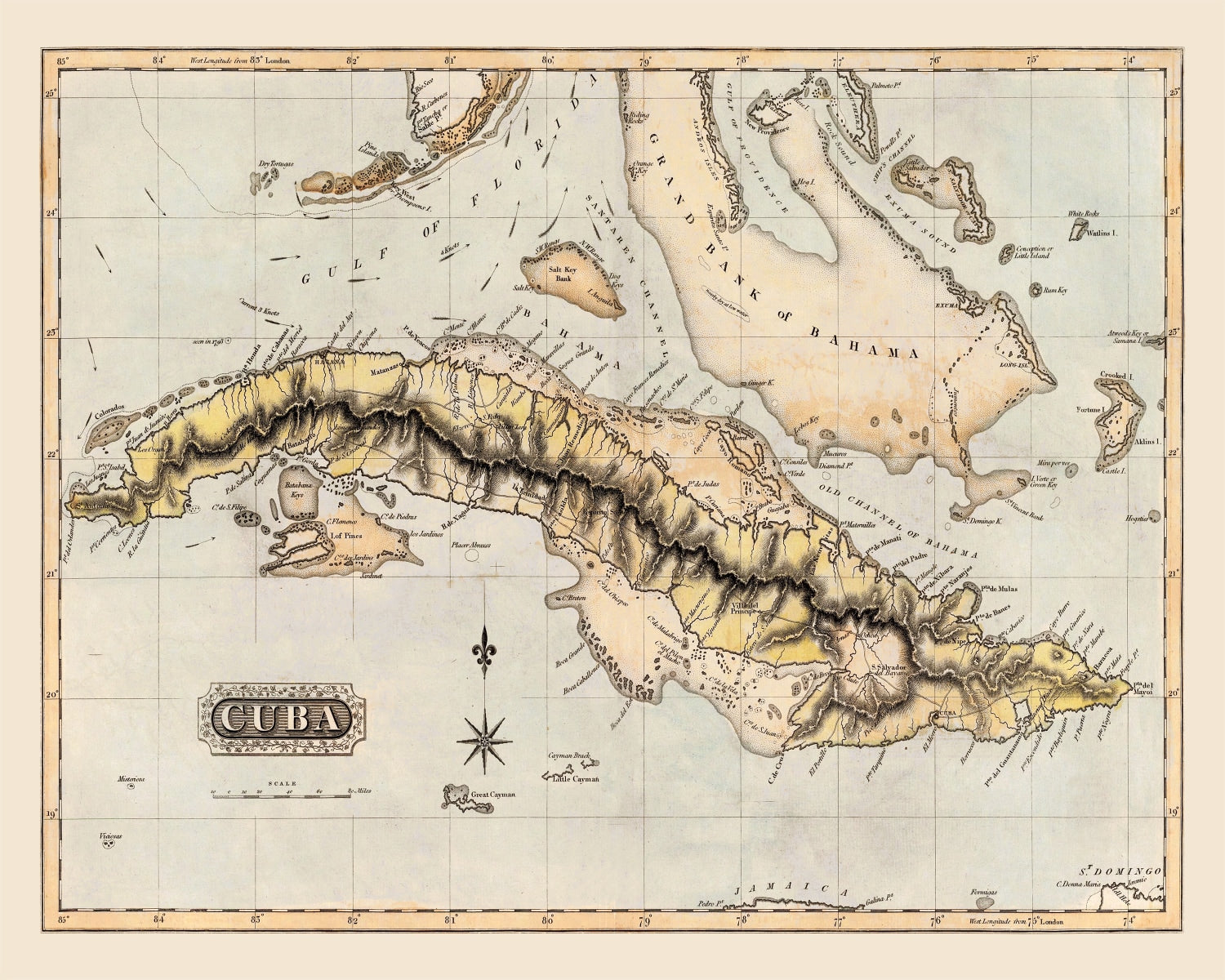Vintage Map of Cuba 1823