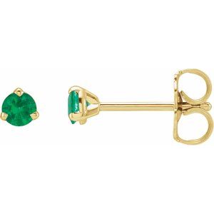 14K Yellow Gold 3 mm Natural Emerald Earrings