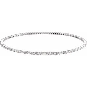 14K White Gold 1/3 CTW Natural Diamond Beaded Bangle 7 3/4" Bracelet
