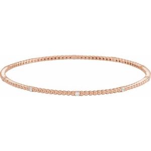 14K Rose Gold 1/3 CTW Natural Diamond Beaded Bangle 7 3/4" Bracelet