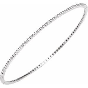 14K White Gold 1/3 CTW Natural Diamond Beaded Bangle 7 3/4" Bracelet – image 2
