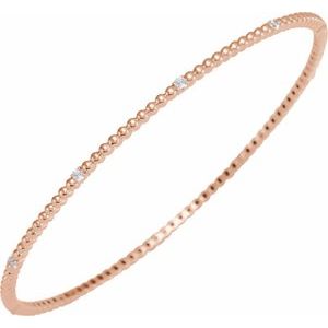 14K Rose Gold 1/3 CTW Natural Diamond Beaded Bangle 7 3/4" Bracelet – image 2