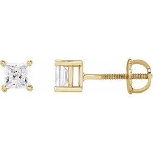 14K Yellow Gold 4.5x4.5 mm Square Imitation White Cubic Zirconia Earrings