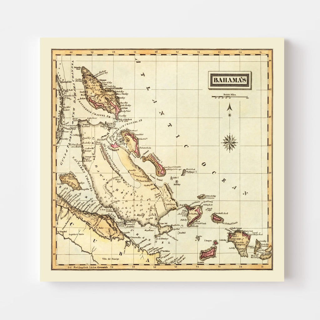 Vintage Map of Bahamas 1823