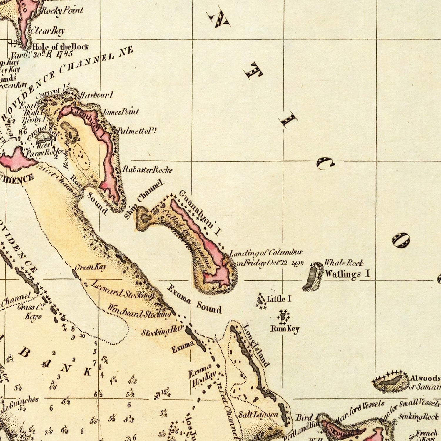 Vintage Map of Bahamas 1823