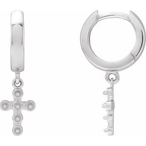 14K White Gold 2 mm Pearl Cross Hoop Earring Mounting