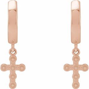 14K Rose Gold 2 mm Pearl Cross Hoop Earring Mounting – image 2