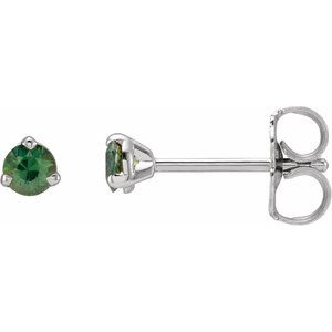 Platinum 3 mm Natural Green Sapphire Earrings