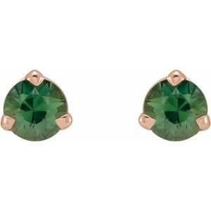 14K Rose Gold 3 mm Natural Green Sapphire Earrings – image 2