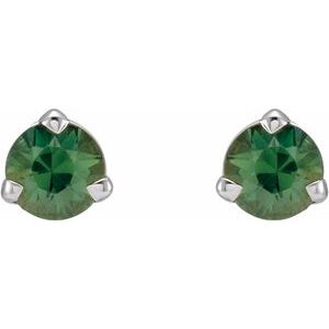 Platinum 3 mm Natural Green Sapphire Earrings – image 2