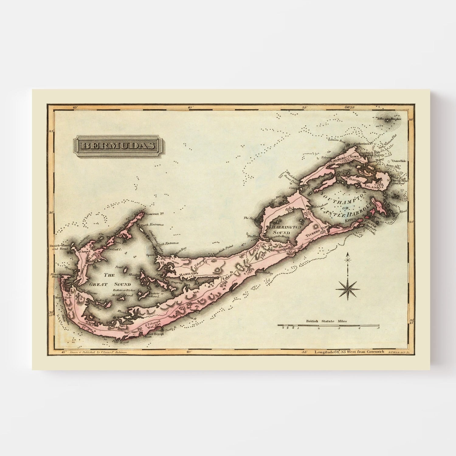 Vintage Map of Bermuda, 1823