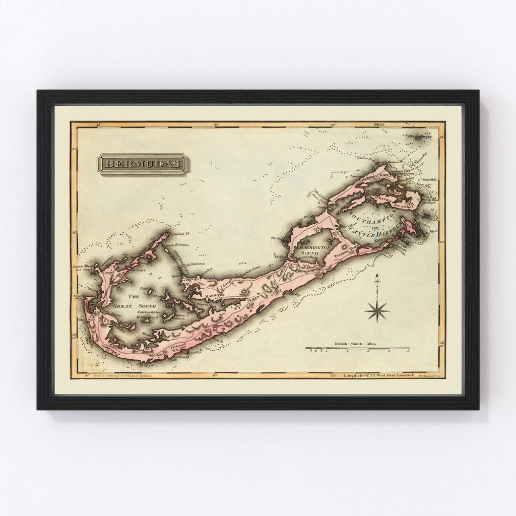 Vintage Map of Bermuda, 1823
