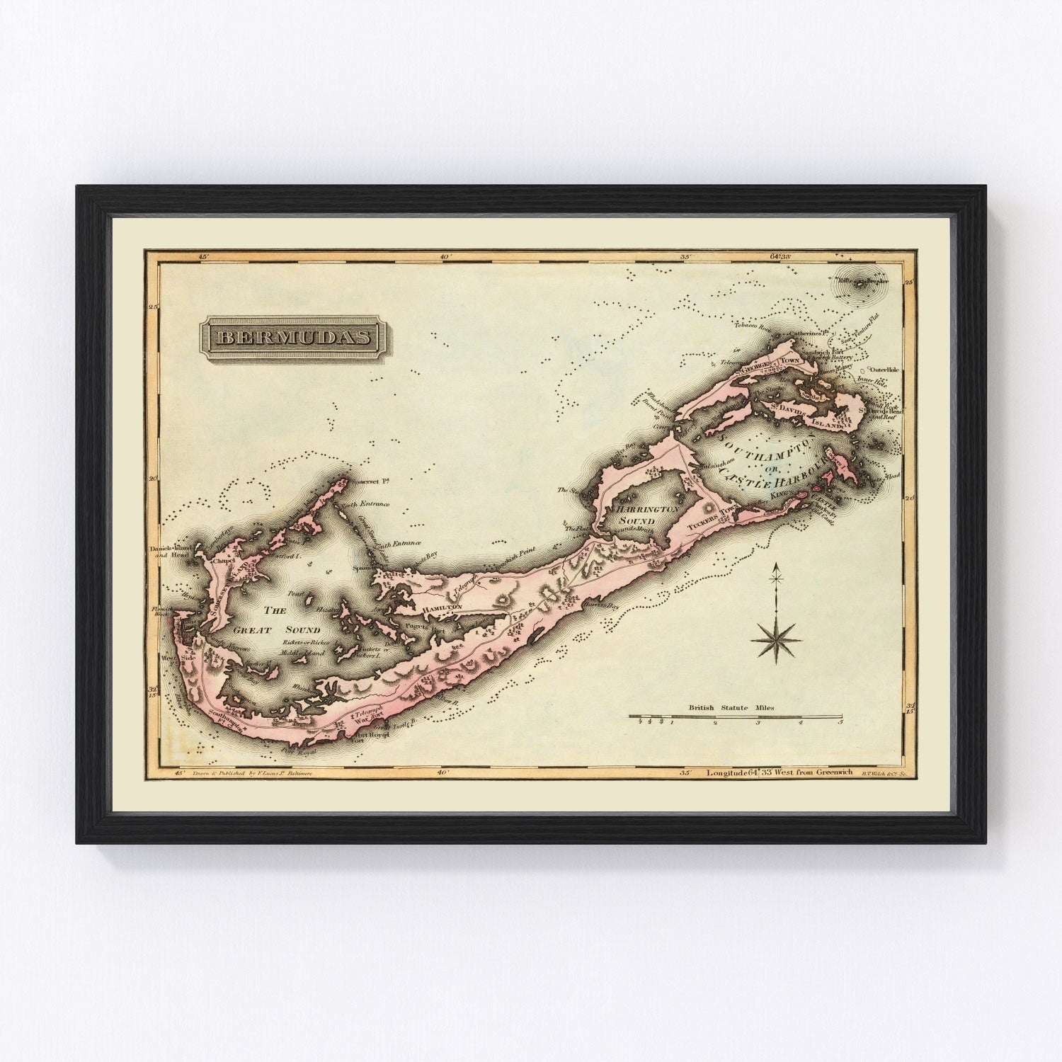 Vintage Map of Bermuda, 1823