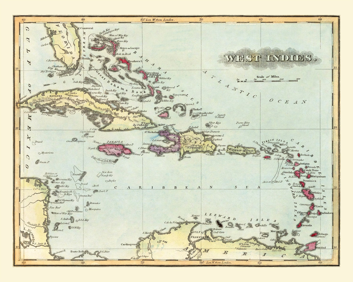 Vintage Map of West Indies, 1823
