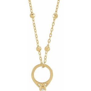 14K Yellow Gold .03 CT Natural Diamond Tiny Solitaire Ring 18" Necklace