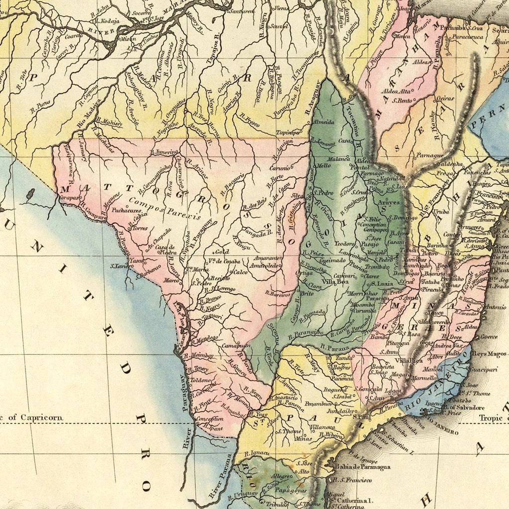 Vintage Map of Brazil 1823