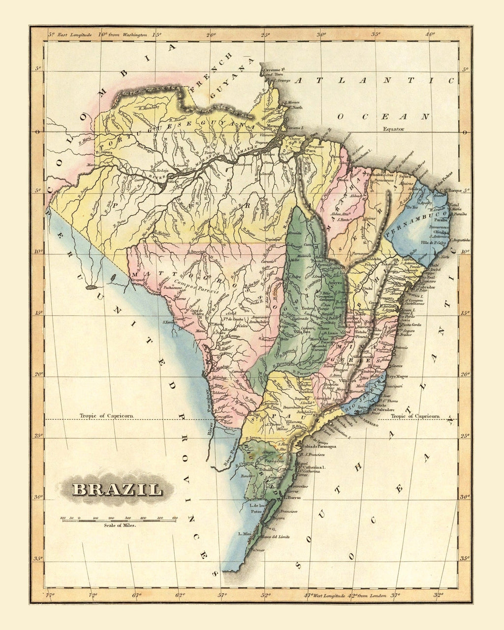 Vintage Map of Brazil 1823