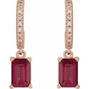 14K Rose Gold Natural Rhodolite Garnet & .08 CTW Natural Diamond French-Set Hoop Earrings
