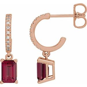 14K Rose Gold Natural Rhodolite Garnet & .08 CTW Natural Diamond French-Set Hoop Earrings