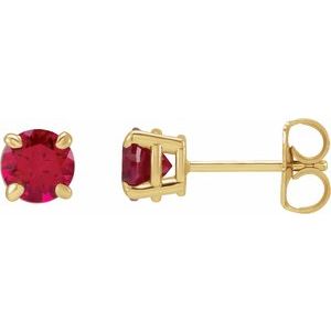 14K Yellow Gold Lab-Grown Ruby Earrings