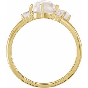 14K Yellow Gold Natural Rainbow Moonstone & Multi-Gemstone Scattered Cabochon Ring