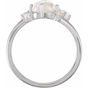 Platinum Natural Rainbow Moonstone & Multi-Gemstone Scattered Cabochon Ring