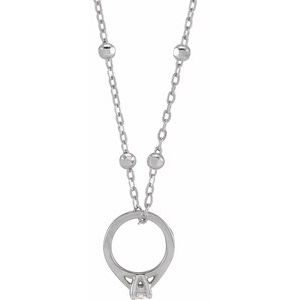 14K White Gold .03 CT Natural Diamond Tiny Solitaire Ring 18" Necklace